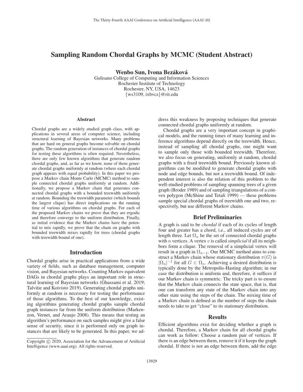 Sampling Random Chordal Graphs by MCMC (Student Abstract)