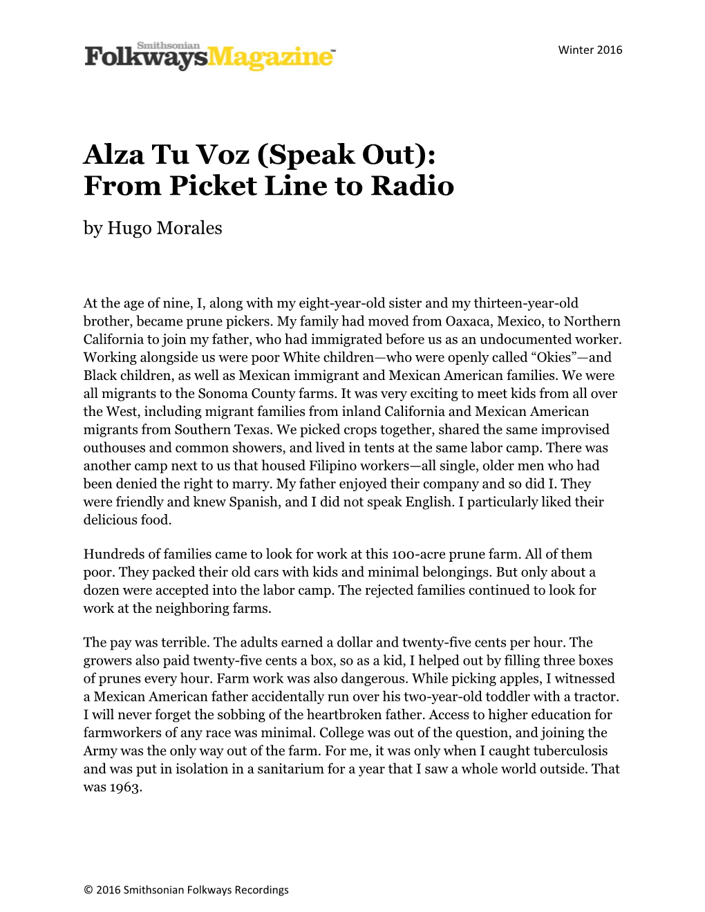 Alza Tu Voz (Speak Out): from Picket Line to Radio by Hugo Morales