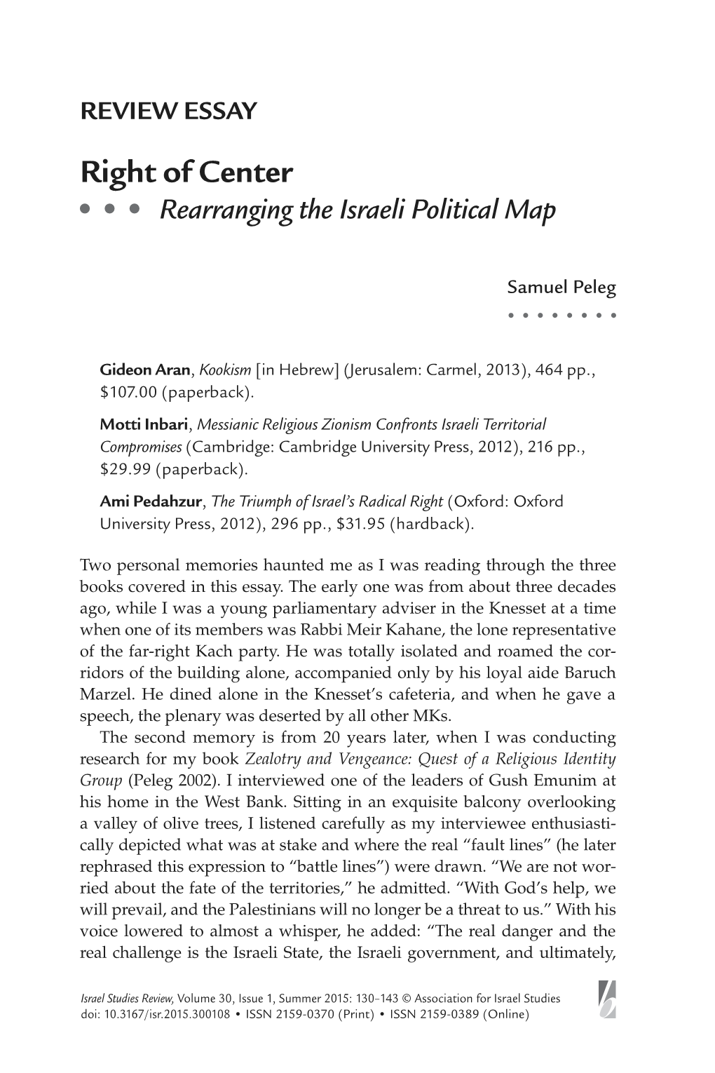 Right of Center Rearranging the Israeli Political Map