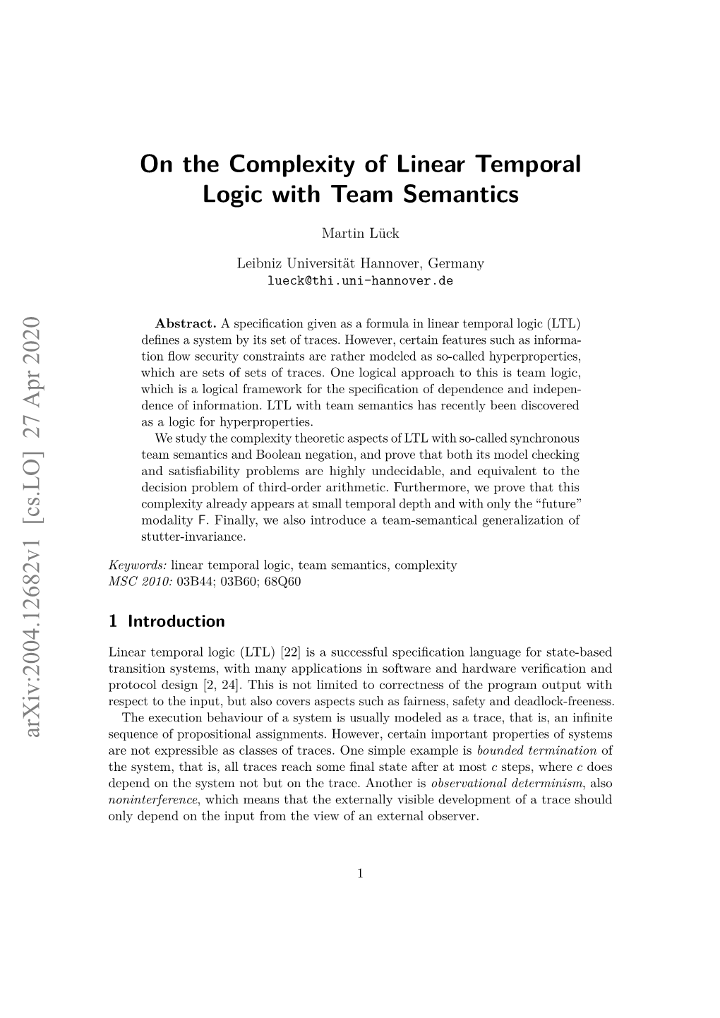 On the Complexity of Linear Temporal Logic with Team Semantics Arxiv