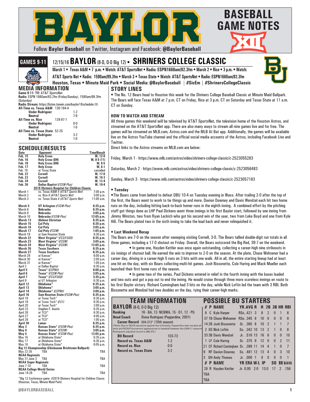 Baseball Game Notes