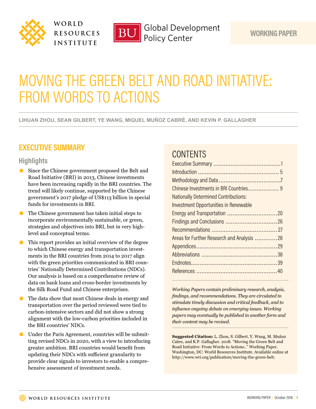 Moving the Green Belt and Road Initiative: from Words to Actions