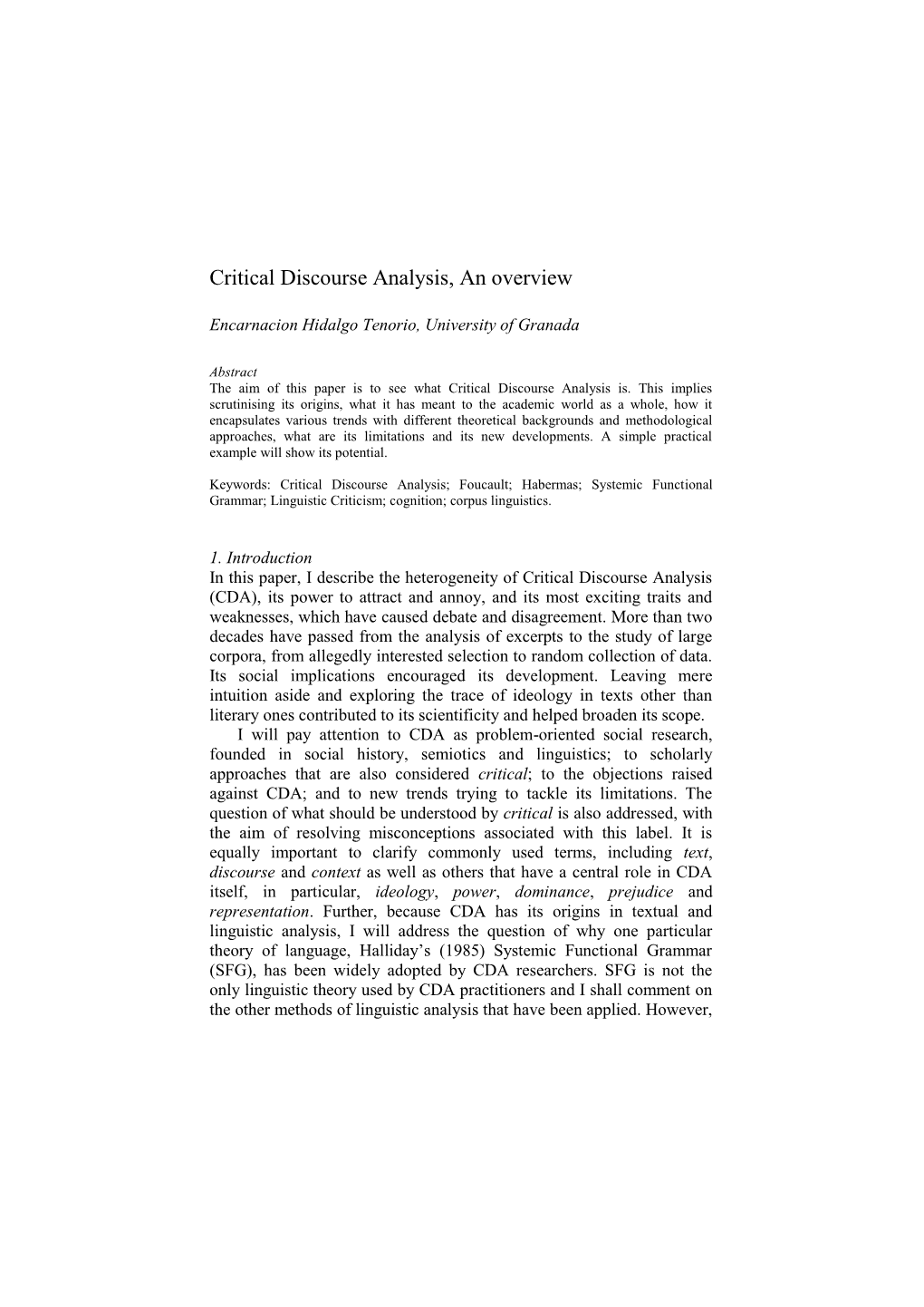 Critical Discourse Analysis, an Overview