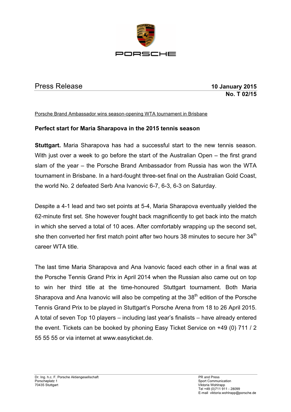 Press Release 10 January 2015 No