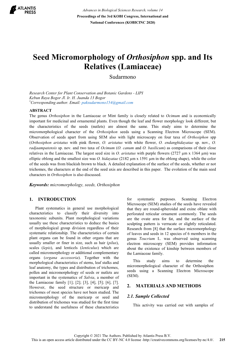 Seed Micromorphology of Orthosiphon Spp. and Its Relatives (Lamiaceae) Sudarmono