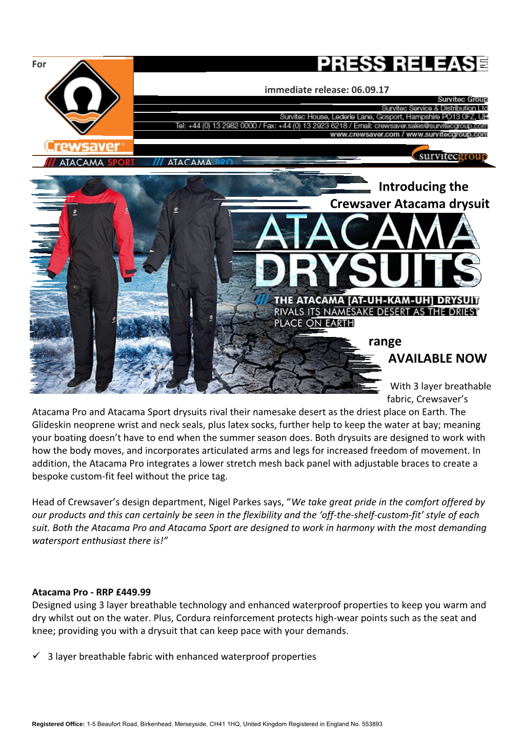 Introducing the Crewsaver Atacama Drysuit Range