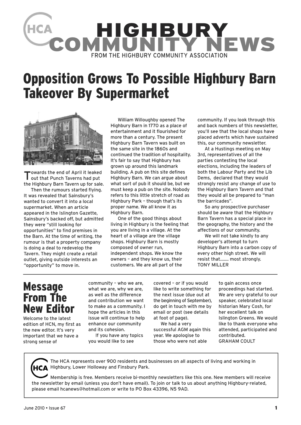 HIGHBURY COMMUNITY NEWS from the HIGHBURY COMMUNITY ASSOCIATION Opposition Grows to Possible Highbury Barn Takeover by Supermarket