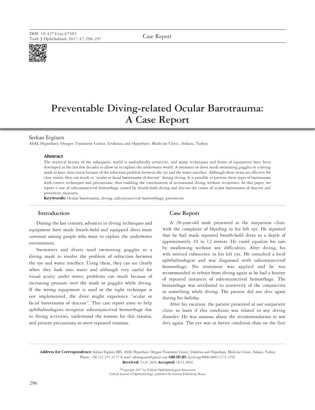 Preventable Diving-Related Ocular Barotrauma: a Case Report