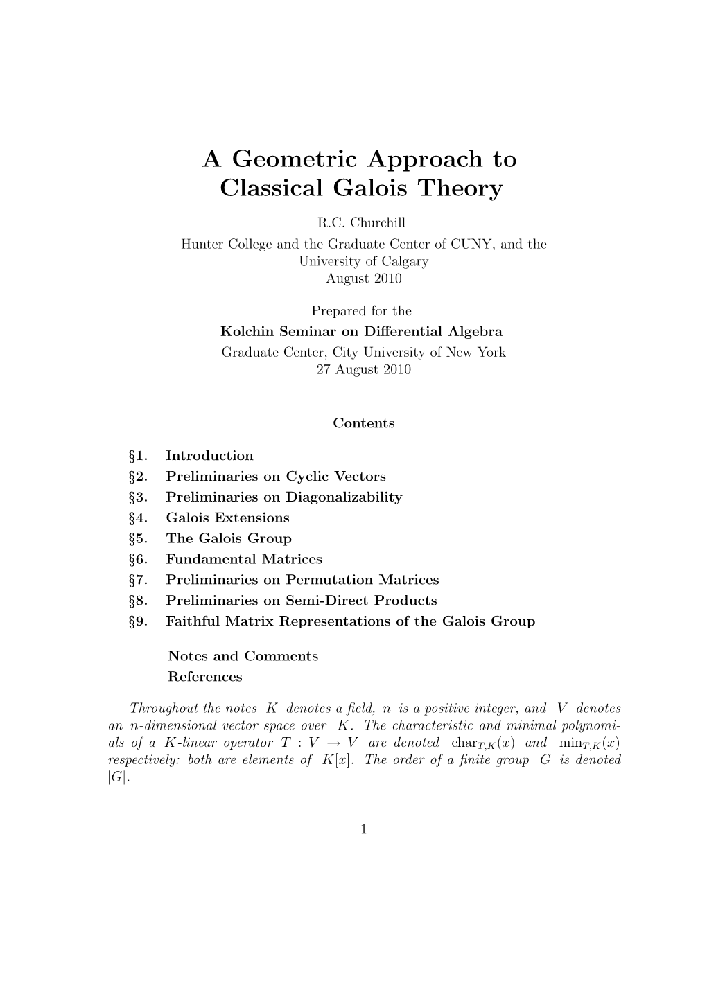 A Geometric Approach to Classical Galois Theory