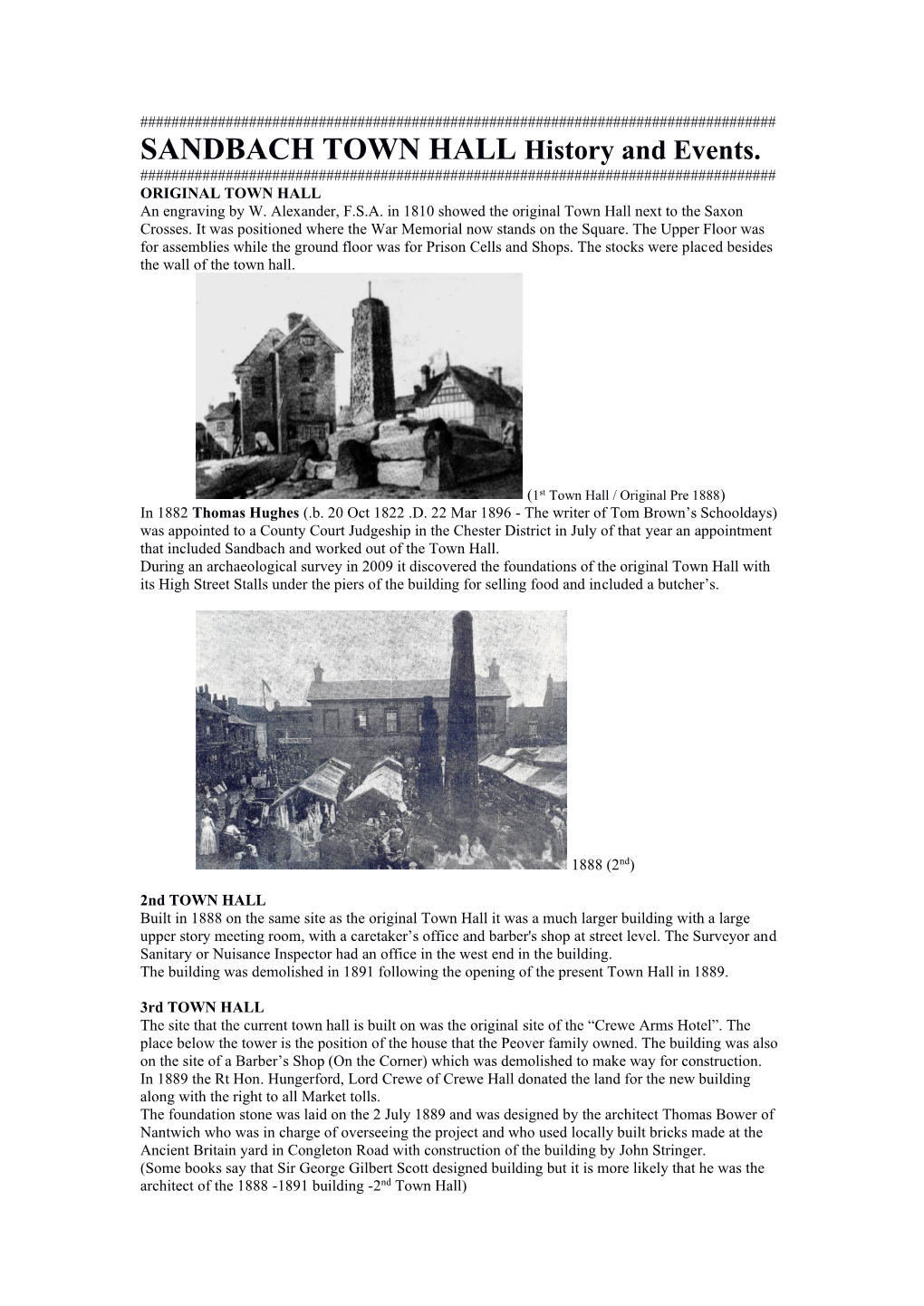 SANDBACH TOWN HALL History and Events. ################################################################################## ORIGINAL TOWN HALL an Engraving by W