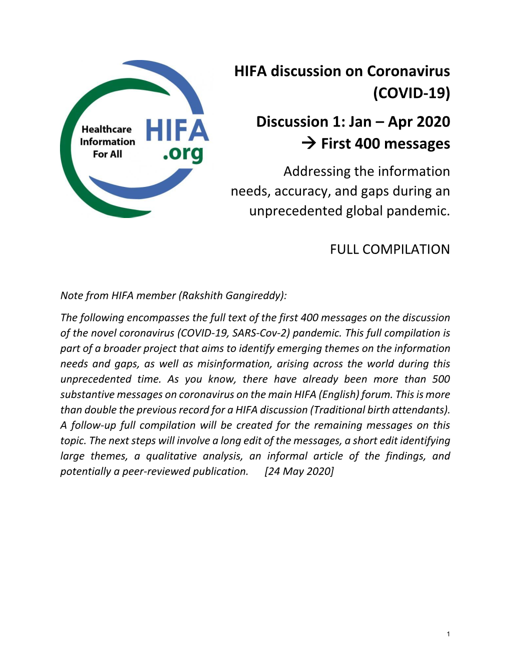 HIFA Discussion on Coronavirus (COVID-19)