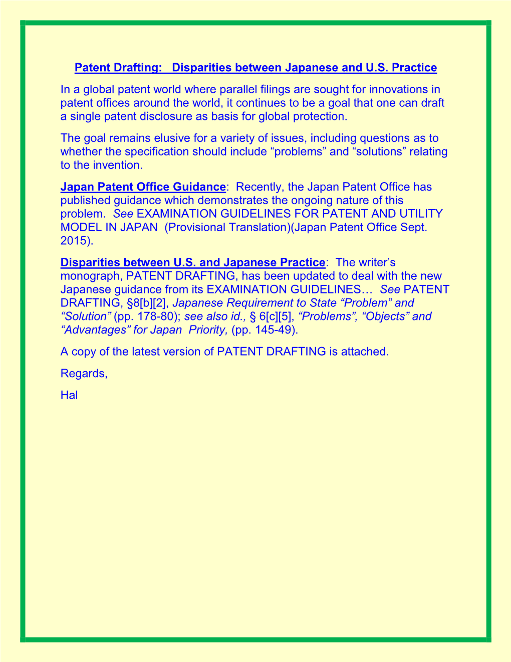 Patent Drafting: Disparities Between Japanese and U.S. Practice in a Global Patent World Where Parallel Filings Are Sought