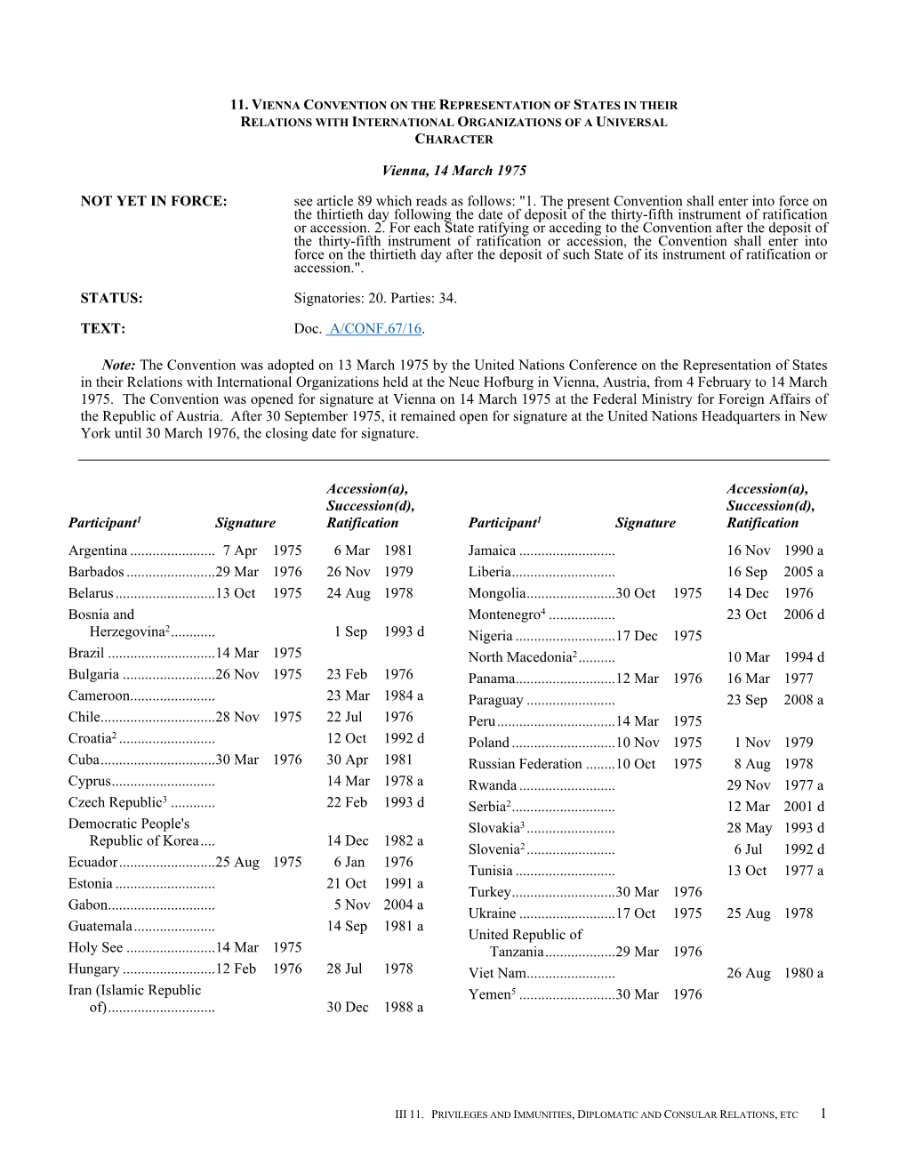 Vienna, 14 March 1975 .NOT YET in FORCE: See Article 89 Which Reads