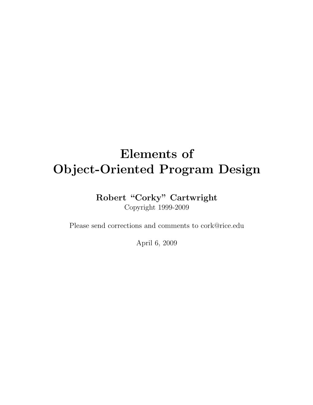 Notes on Object-Oriented Program Design