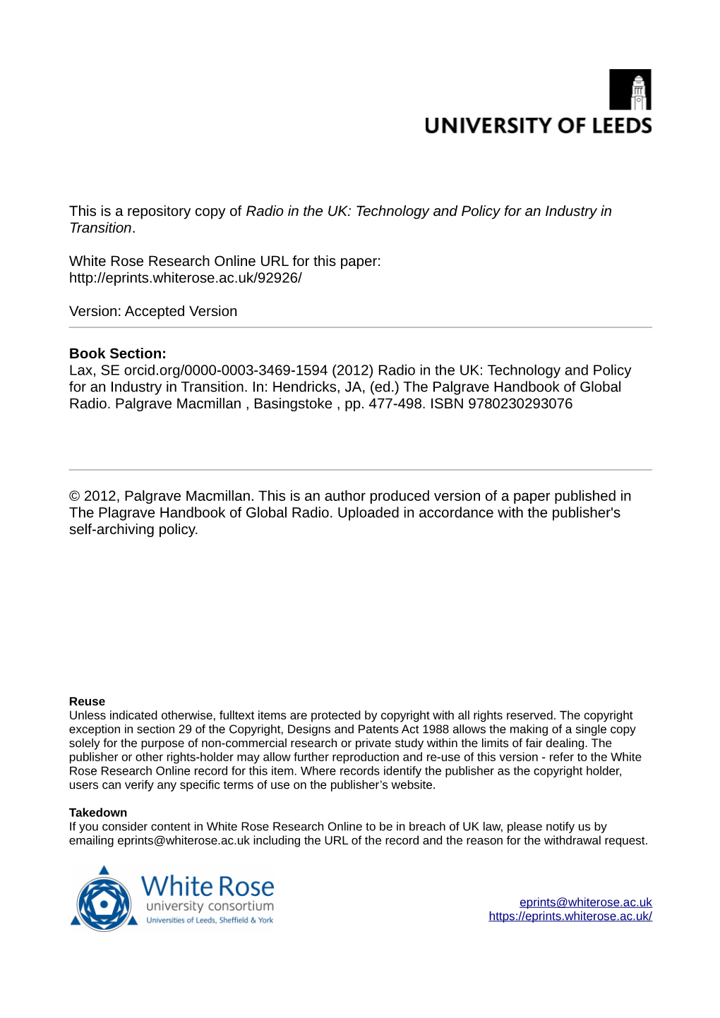 Radio in the UK: Technology and Policy for an Industry in Transition