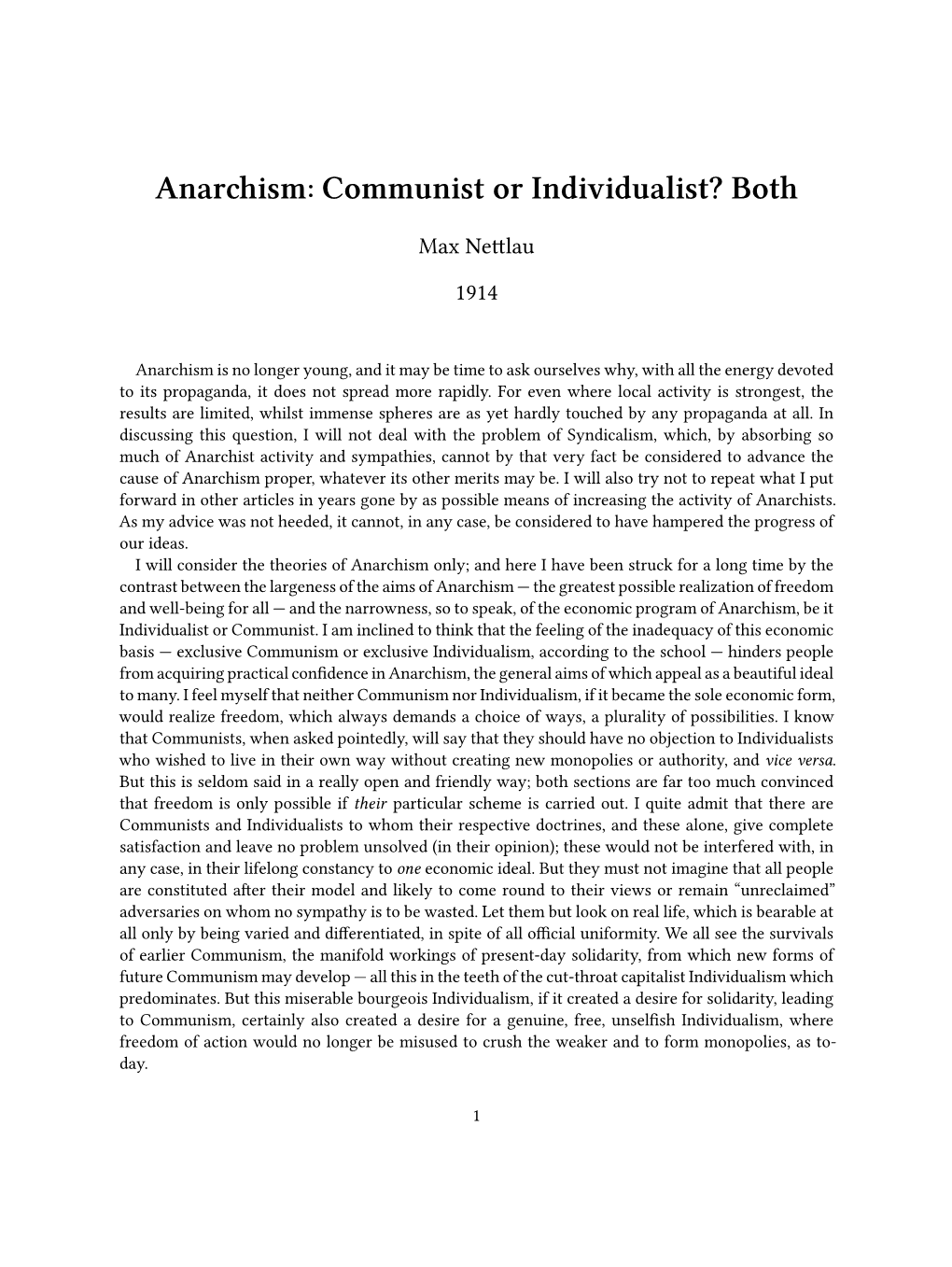 Anarchism: Communist Or Individualist? Both