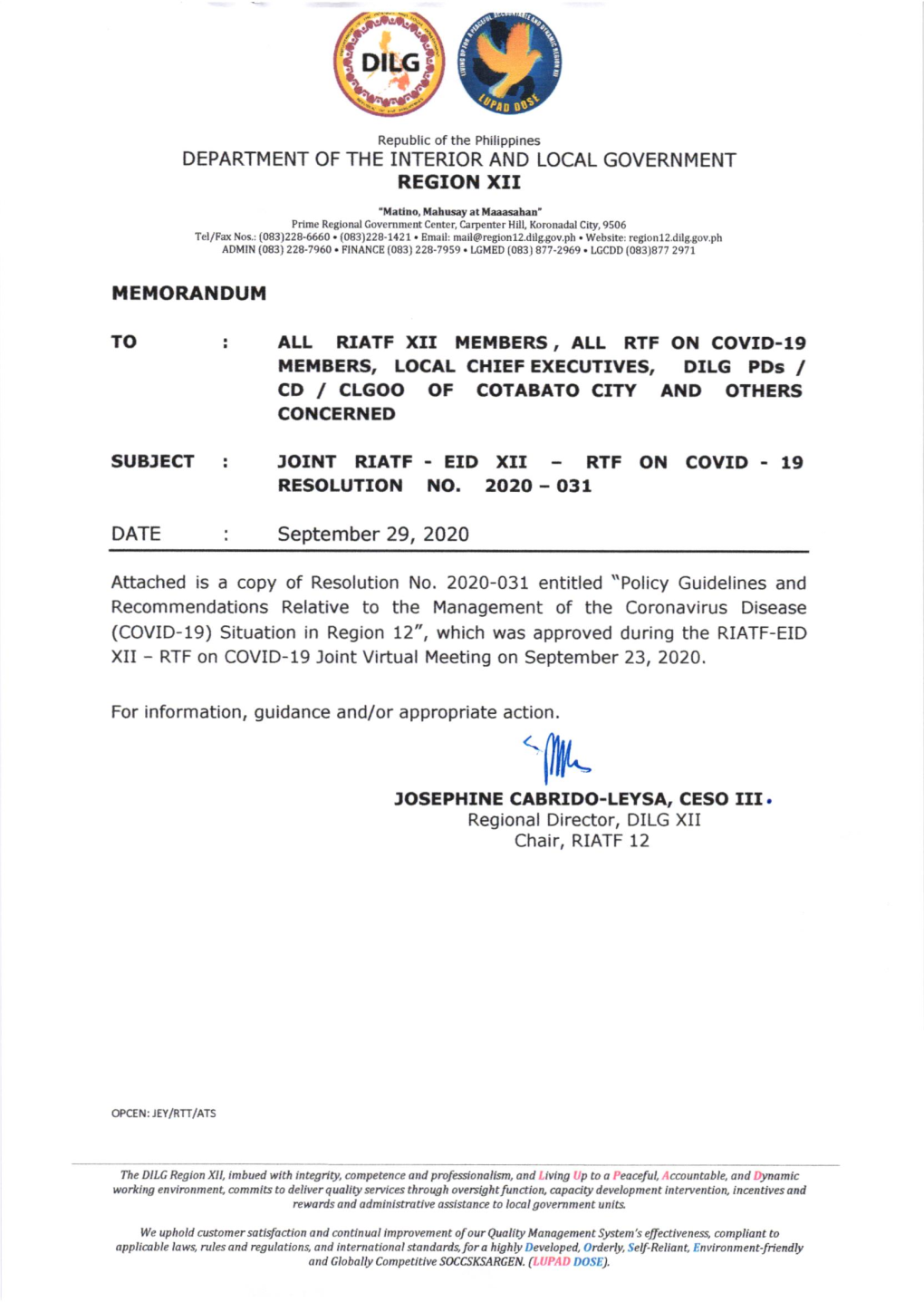 Joint Riatf - Eid Xii - Rtf on Covid - 19 Resolution No