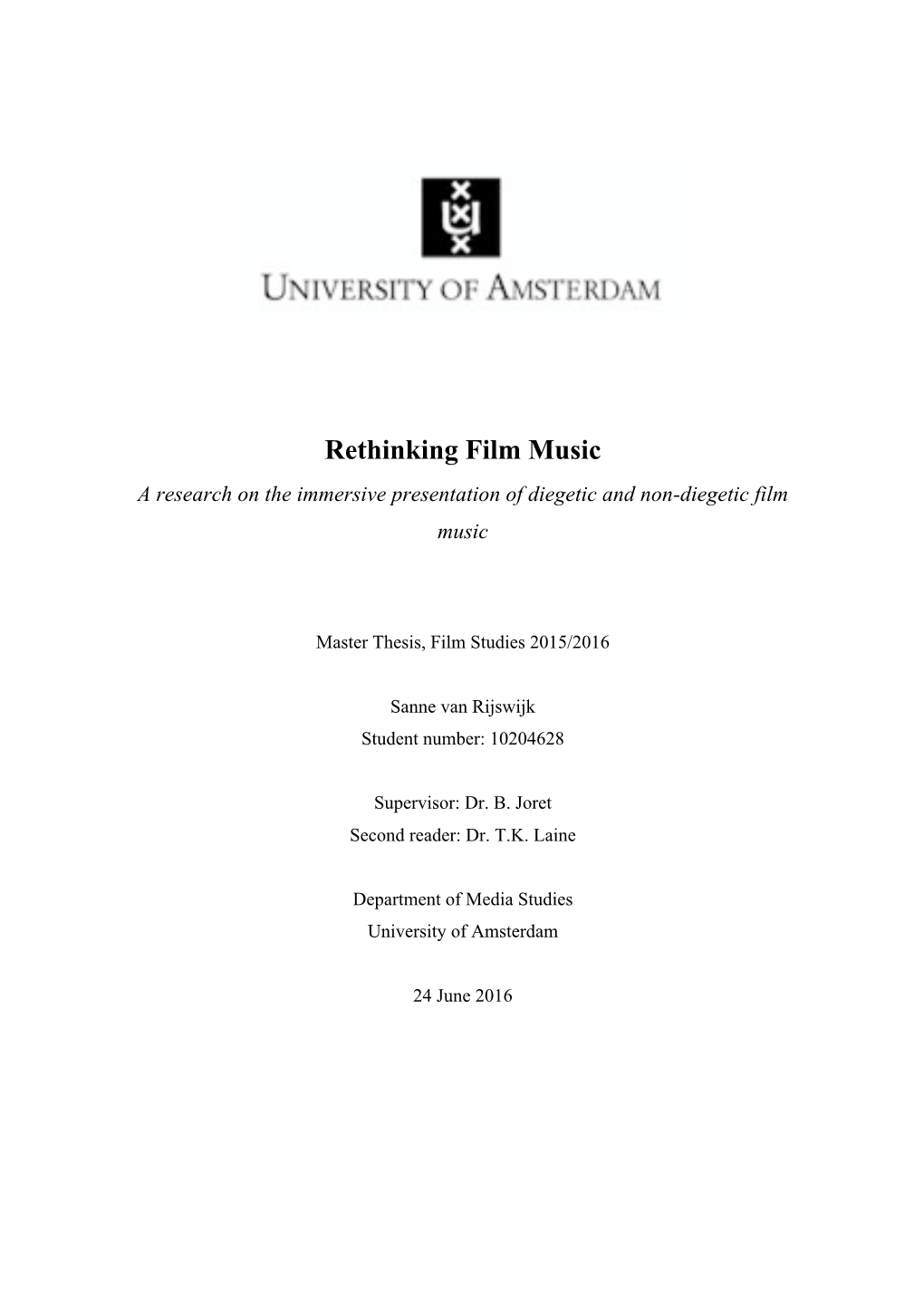 Rethinking Film Music a Research on the Immersive Presentation of Diegetic and Non-Diegetic Film Music