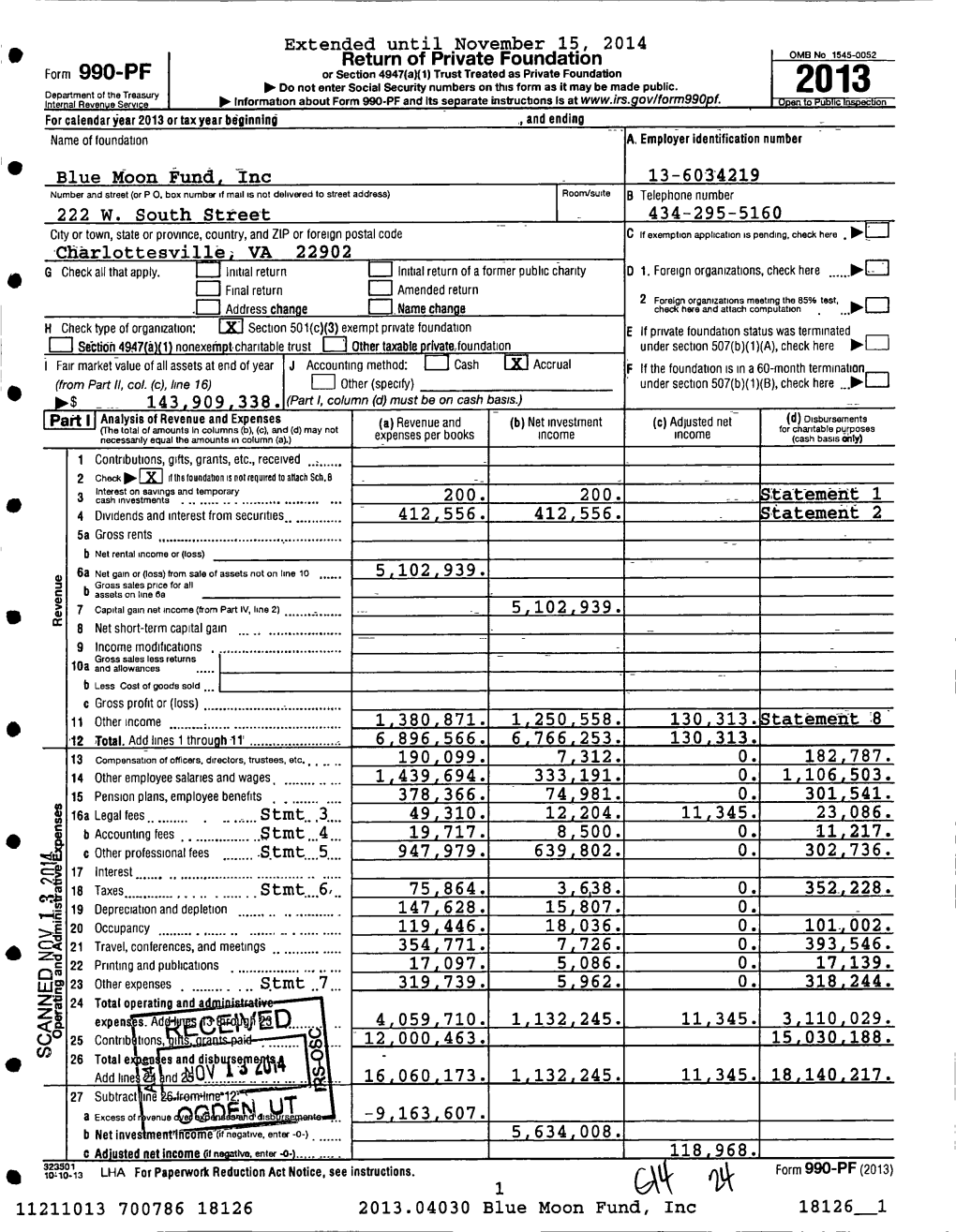 2013 Or Tax Year Beginning „ and Ending Name of Foundation A