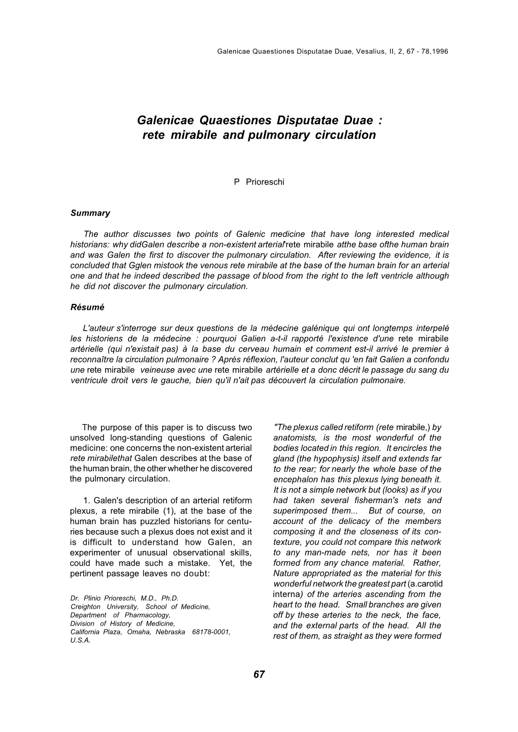 Rete Mirabile and Pulmonary Circulation