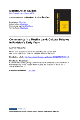 Modern Asian Studies Communists in a Muslim Land: Cultural Debates In
