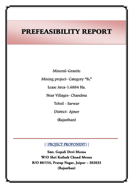 Prefeasibility Report of Granite Mining N/V.– Hukumpura, Bamlas , Tehsil – Udaipurwati, District – Jhunjhunu (Rajasthan)