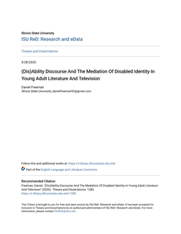Ability Discourse and the Mediation of Disabled Identity in Young Adult Literature and Television