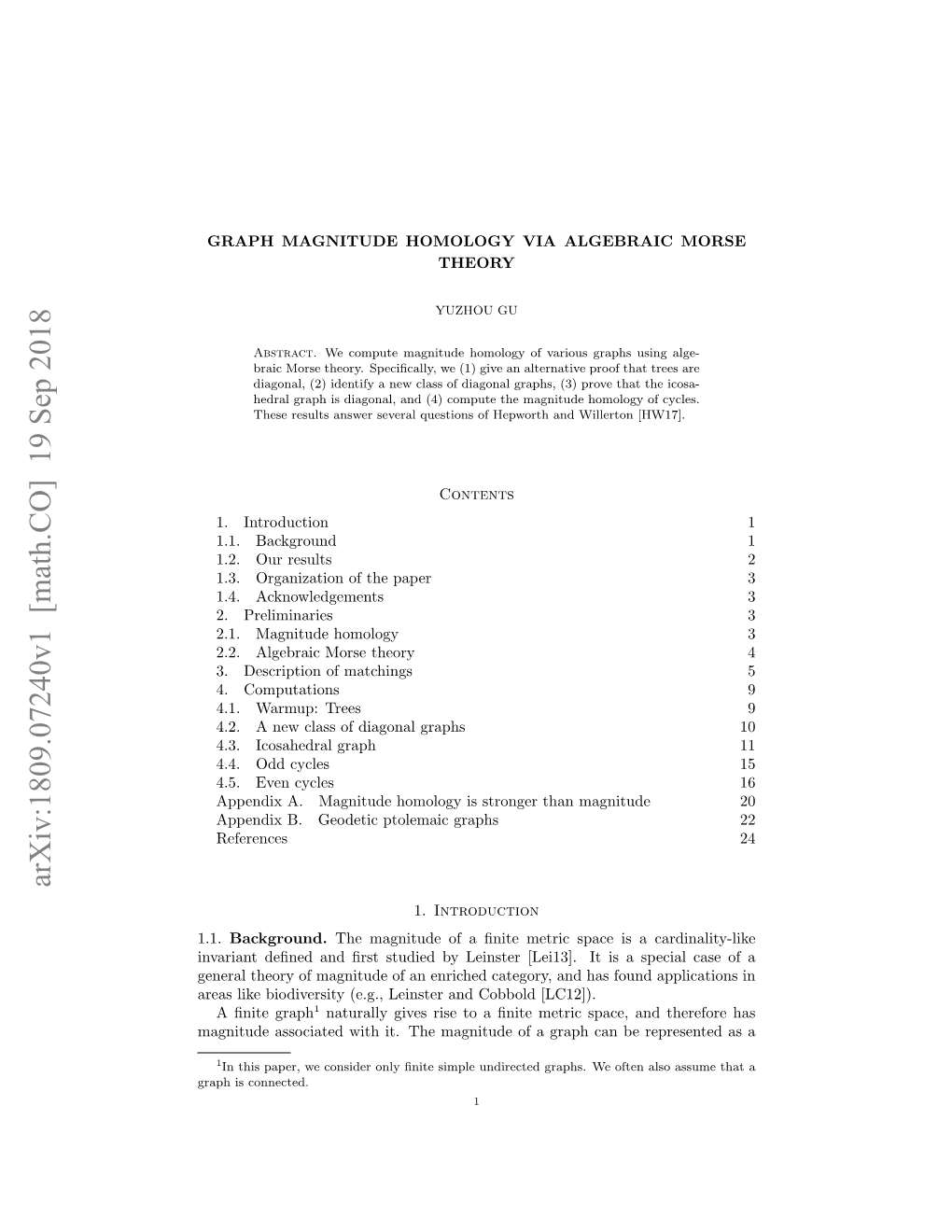 Arxiv:1809.07240V1 [Math.CO] 19 Sep 2018