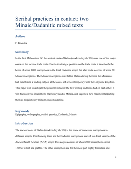 Scribal Practices in Contact: Two Minaic/Dadanitic Mixed Texts