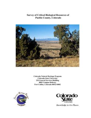 Survey of Critical Biological Resources of Pueblo County, Colorado