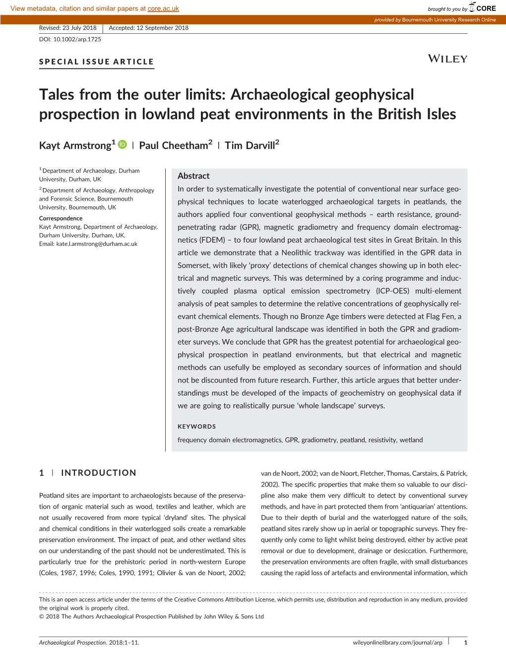 Archaeological Geophysical Prospection in Lowland Peat Environments in the British Isles