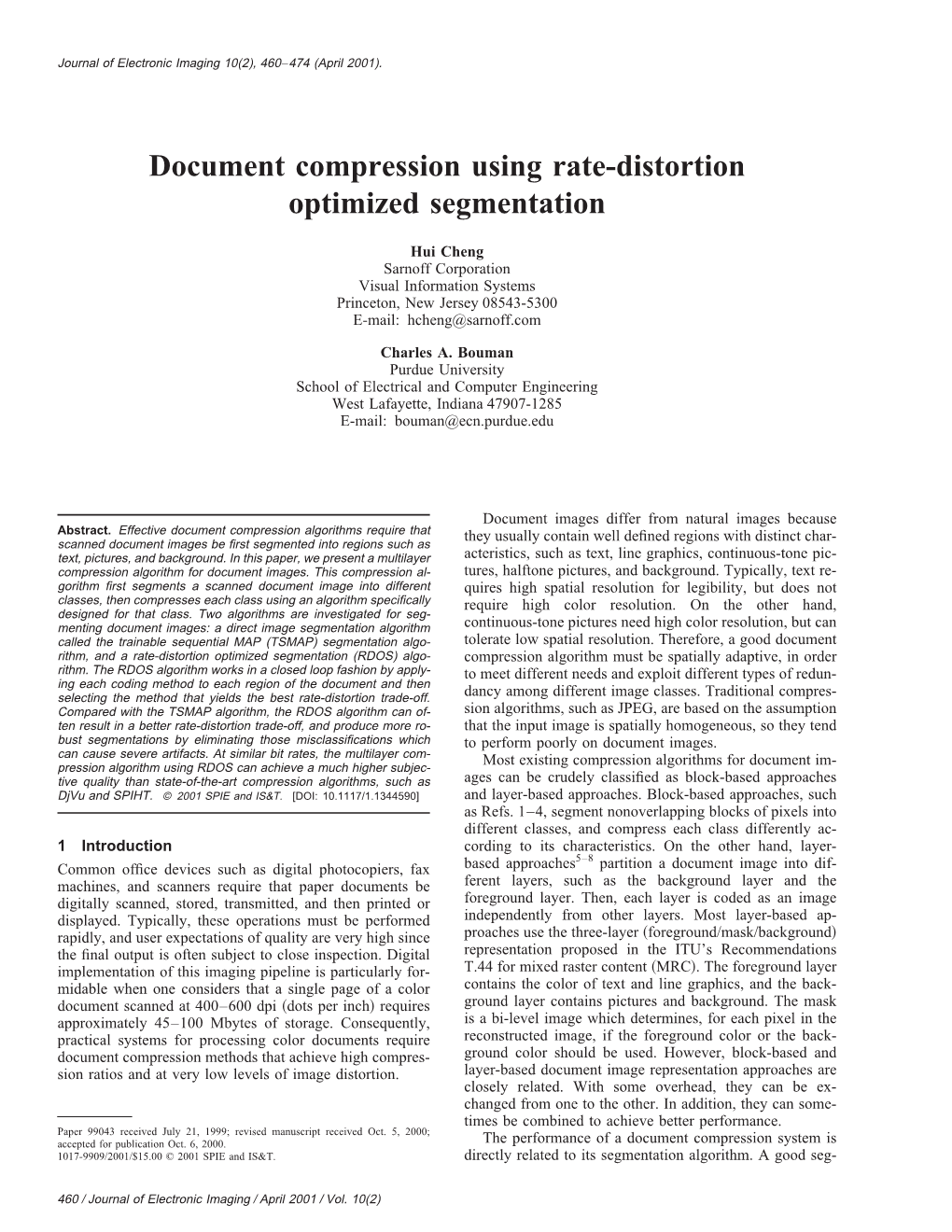 Document Compression Using Rate-Distortion Optimized Segmentation