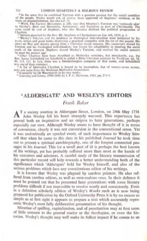 'Aldersgate' and Wesley's Editors