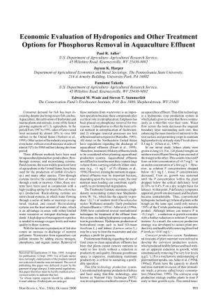 Economic Evaluation of Hydroponics and Other Treatment Options for Phosphorus Removal in Aquaculture Effluent Paul R