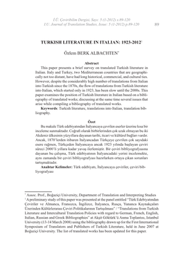 89 Turkish Literature in Italian: 1923-20121