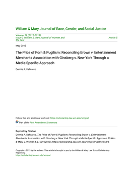Reconciling Brown V. Entertainment Merchants Association with Ginsberg V. New York Through a Media-Specific Approach