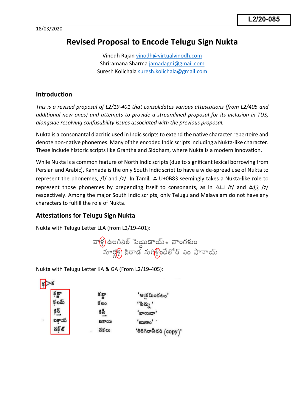 Revised Proposal to Encode Telugu Sign Nukta