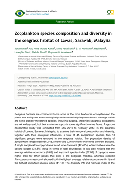 Zooplankton Species Composition and Diversity in the Seagrass Habitat of Lawas, Sarawak, Malaysia