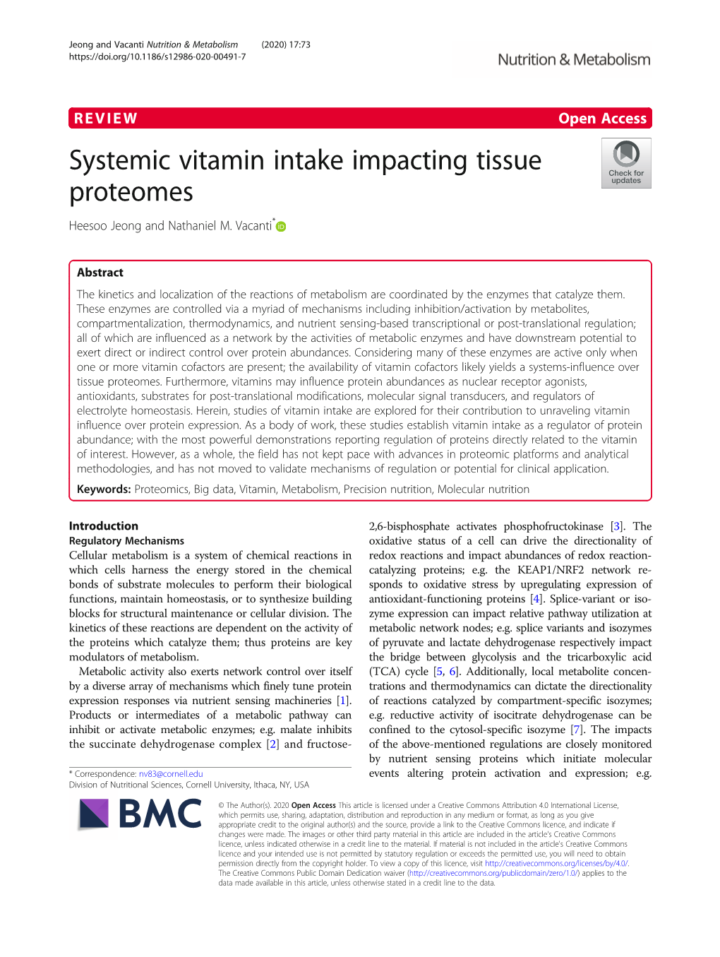 Systemic Vitamin Intake Impacting Tissue Proteomes Heesoo Jeong and Nathaniel M