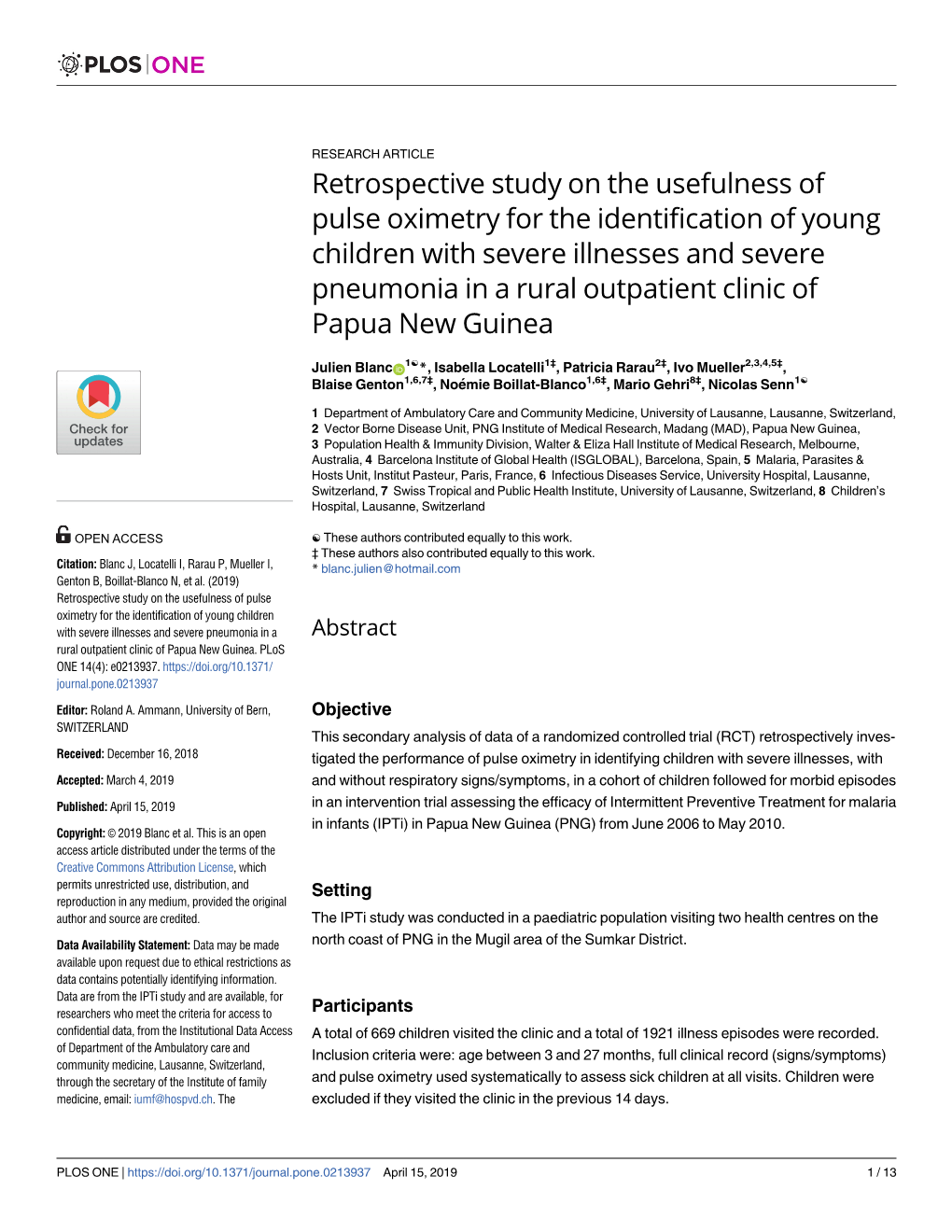 Retrospective Study on the Usefulness of Pulse Oximetry for The