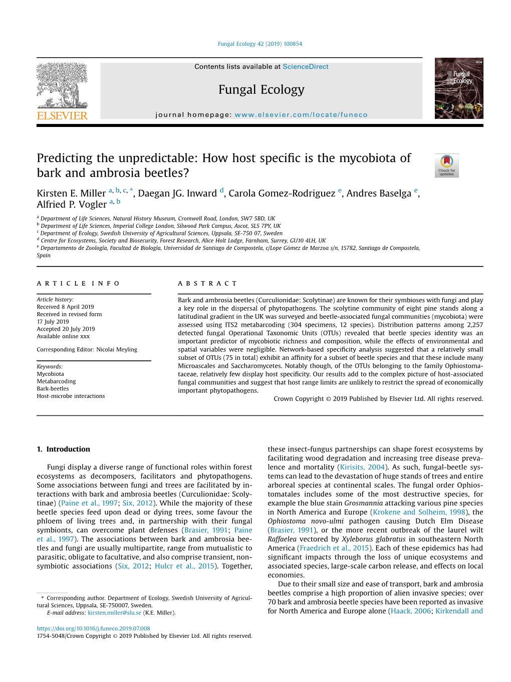 How Host Specific Is the Mycobiota of Bark and Ambrosia Beetles?