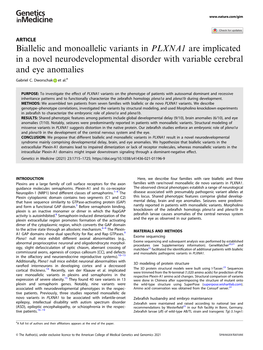 Biallelic and Monoallelic Variants in PLXNA1 Are Implicated in a Novel Neurodevelopmental Disorder with Variable Cerebral and Eye Anomalies
