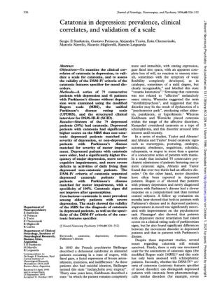 Catatonia in Depression: Prevalence, Clinical J Neurol Neurosurg Psychiatry: First Published As 10.1136/Jnnp.60.3.326 on 1 March 1996