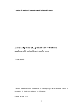 Ethics and Politics of Algerian Sufi Brotherhoods an Ethnographic Study of Oran’S Popular Islam