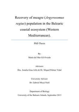Argyrosomus Regius) Population in the Balearic Coastal Ecosystem (Western Mediterranean)