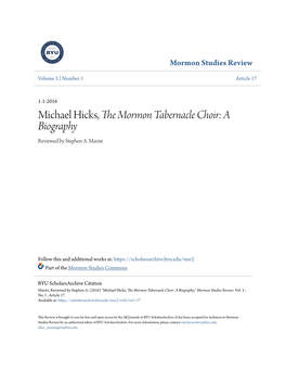 Michael Hicks, the Mormon Tabernacle Choir: a Biography Reviewed by Stephen A