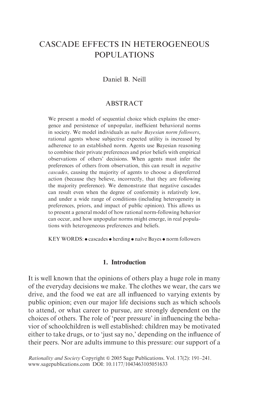 Cascade Effects in Heterogeneous Populations