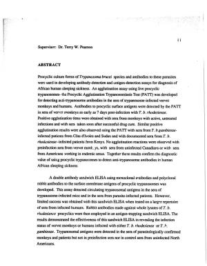 Dr. Terry W. Pearson ABSTRACT Procyclic Culture Forms Of