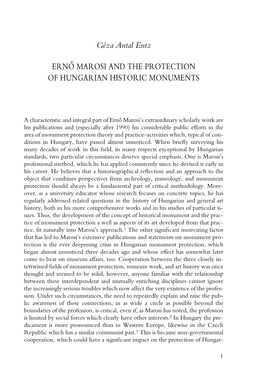 Ernô Marosi and the Protection of Hungarian Historic Monuments
