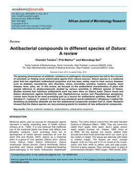 Antibacterial Compounds in Different Species of Datura: a Review